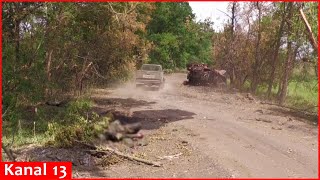 Ukrainian army displays Russian military equipment destroyed during counterattack on a roadside