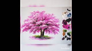 earbud painting,Easy tree painting using eards blossoms#shorts #youtubeshorts#acrylicpainting