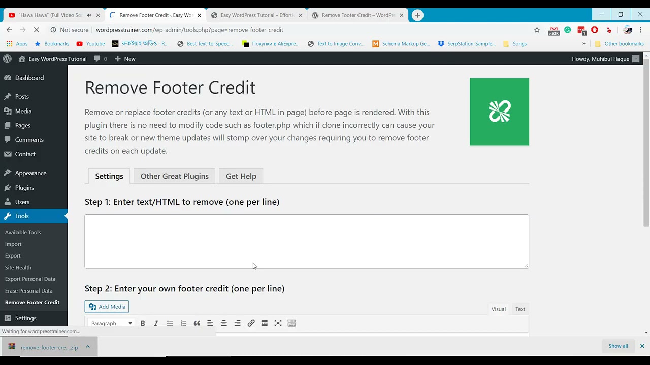 How To Remove WordPress Footer Credit Using Plugins - YouTube