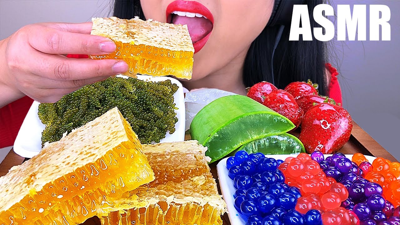 MOST POPULAR FOODS FOR ASMR (HONEYCOMB, ALOE VERA, TANGHULU, SEAGRAPES ...