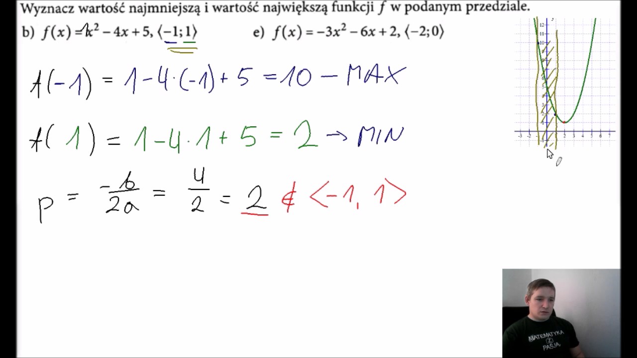 Wyznacz Wartość Najmniejszą I Wartość Największą Funkcji F W Podanym ...