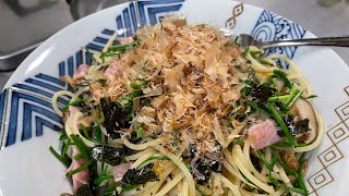 （ある日のパスタ）細ネギたっぷり和風パスタ