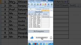 Learn CONCATENATE Function in Just 10 Sec || #excel #short #computer #msexcel #viralshorts #shorts