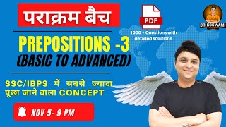 🛑PREPOSITIONS CLASS 3 ENGLISH  GRAMMAR : SENTENCE STRUCTURE by Dr. Anubhav Goswami | for SSC -IBPS