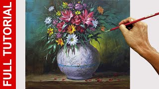 Tutorial : How to Paint Flowers in Old Vase in Acrylics / JMLisondra