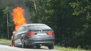 Chaosas greitkelyje Kaunas-Klaipėda: vairuotojas užfiksavo degantį BMW, susiformavo spūstys