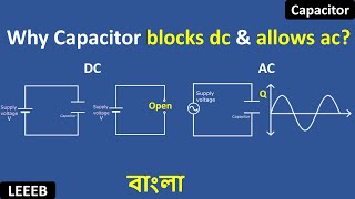 Why capacitor blocks dc and allows ac? (bangla tutorial) | Why capacitor is open circuit to dc?