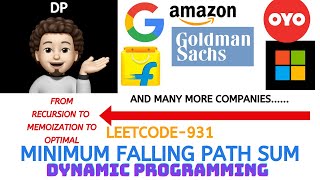 Minimum Falling Path Sum | Recursion | Memo | Bottom Up | Leetcode 931