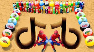 Spiderman \u0026 Big Toothpaste Eruption from Musical Note pit, Giant Mtn Dew, Fanta, Coca Cola \u0026 Mentos