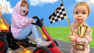ADLEY and NiKO RACE!!  Flex Kart obstacle course inside dads work after family routine & kids chores