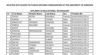 SELECTED APPLICANTS AT THE UNIVERSITY OF DODOMA WITH SINGLE ADMISSION wanafunzi waliochaguliwa 2021