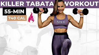 50-MIN KILLER TOTAL BODY TABATA WORKOUT (intense fat burn, body sculpting with weights, abs, 20/10)