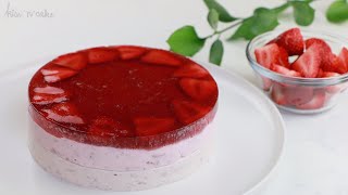 Strawberry Cheesecake | No bake 免烤草莓芝士蛋糕 | kiss 'n' cake