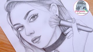 A Girl doing Makeup - Pencil Sketch for beginners || How to draw face - step by step