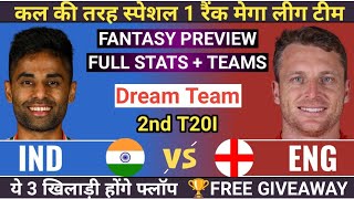 IND vs ENG 2nd T20 Dream11 Team, IND vs ENG Dream11 Prediction, India vs England Dream11 Tips