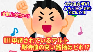 【ETF申請されているアルトコインで期待値が高いのは？！】本日の相場分析は「BTC・ETH・DOGE・XRP・SOL・HBAR・LTC・DOT・他アルトコイン5種」2025/2/16