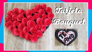 Tarjeta de corazón con rosas de papel - Tarjeta Bouquet de Rosas
