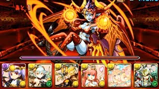 パズドラ「ヘラ･ウルズ降臨！魔炎妃　地獄級」夜刻武神・ツクヨミ×覚醒アテナの光PTでノーコン攻略