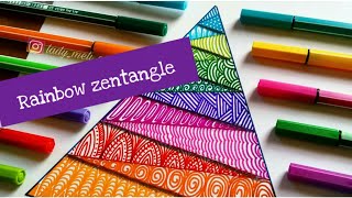 Learn how to draw Rainbow zentangle in a triangle