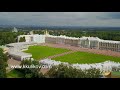 View with top from the drone on Katherine's Palace hall in Tsarskoe Selo Pushkin, Russia