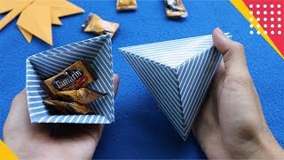 DIY MEMBUAT KOTAK KADO SEGITIGA UNIK DARI KERTAS ORIGAMI - How to fold gift box easy tutorial