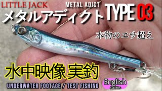 LITTLE JACK  METAL ADICT TYPE03  REAL METAL JIG Shore jigging Underwater footage  Test fishing