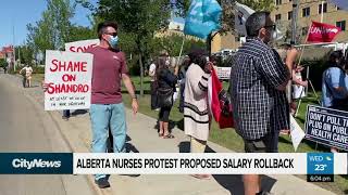 Alberta nurses protest proposed salary rollback