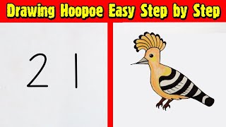 How to draw Hoopoe With Numbers 21 step by step for beginners