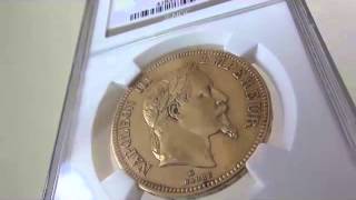 フランス100フラン金貨 エンペラー ナポレオン III　Napoleon III gold 100 Francs 1865 A AU55 NGC