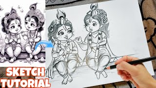 Radhe Krishna drawing , Brustro Griphit Pencil , Shading tutorial