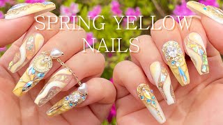 Cute yellow nail art 💛 Easy way! Extension Nail / ASMR / Nails