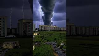 Tornado with lightning, hurricane