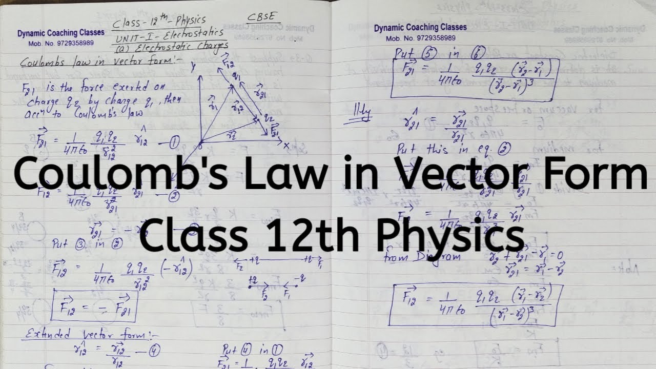 Coulombs Law In Vector Form, Chapter 1, Electric Charges