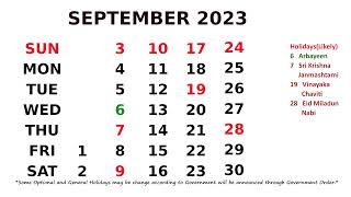 September Calendar 2023