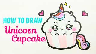 HOW TO DRAW UNICORN CUPCAKE 🦄 | Easy & Cute Cupcake Drawing Tutorial For Beginner / Kids