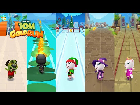 Juego del parque acuático Talking Tom Gold Run vs Water Village vs Santa Village vs Medieval vs Lost City