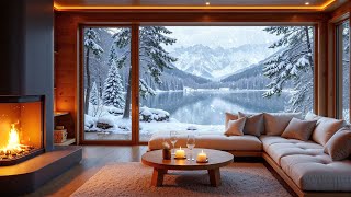 Soothing Piano Music in A Cozy Living Room Space ❄️ Snowy Scene and Fireplace Sound for Relaxation