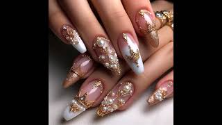 Acrylic nails/wedding nail designs/Stylish designs for nails/French nail art design/Nails decorated