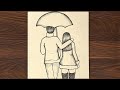 Dessin au crayon très facile d'un beau couple d'amoureux | Dessin étape par étape d'un joli couple 💔