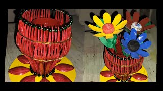 Plastic fork ideas / Diy flower vase using plastic fork / recycled materials