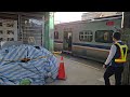 408次樹林發車開往台東的東部超優質直達emu3000型十二輛編組emu3018皮蛋豆腐騰雲號綠色帶新城際自強號列車，和4113次蘇澳發車經由宜蘭線開往樹林的emu738 emu737阿福號區間車