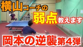 【卓球】「岡本の逆襲」第4弾！！横山コーチの弱点を大公開！！〇〇なら勝てる説？？