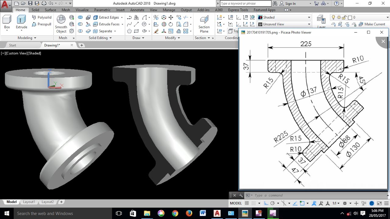 AutoCAD 3D Exercises Tutorials / Basics & Advance/ Pipe Bend 45 ...