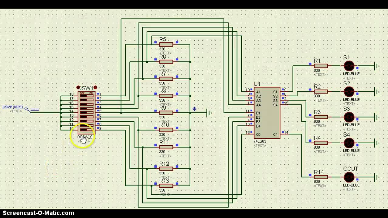 SIMULACIÓN EN PROTEUS DEL MONTAJE DEL SUMADOR 74LS83 - YouTube