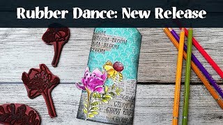 Stamped Tag with Rubber Dance Doodle Flowers