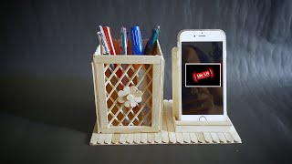 Membuat Tempat Pensil dan Tempat Sandaran HP dari Stik Es Krim | Popsicle Stick | Ide Kreatif
