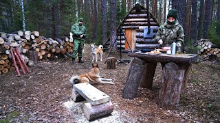 Rebuilding the hut - night guests near the hut - made a table