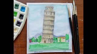 watercolor painting for beginners tutorial l easy painting of pisa tower