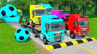 TRANSPORTING PIXAR CARS \u0026 FRUITS WITH COLORED \u0026 JOHN DEERE vs CLAAS vs TRACTORS - BeamNG.drive #962