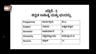 ಅಂತಿಮ ಬಿ ಎ.ಐಚ್ಛಿಕ ಕನ್ನಡ ಪತ್ರಿಕೆ-5 ಕನ್ನಡ ಸಾಹಿತ್ಯ ಮತ್ತು ಹೊಸಗನ್ನಡ ಛಂದಸ್ಸು ಸೆಷನ್-71